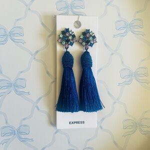 NWT Express Blue Tassel Rhinestone Statement Earrings💙